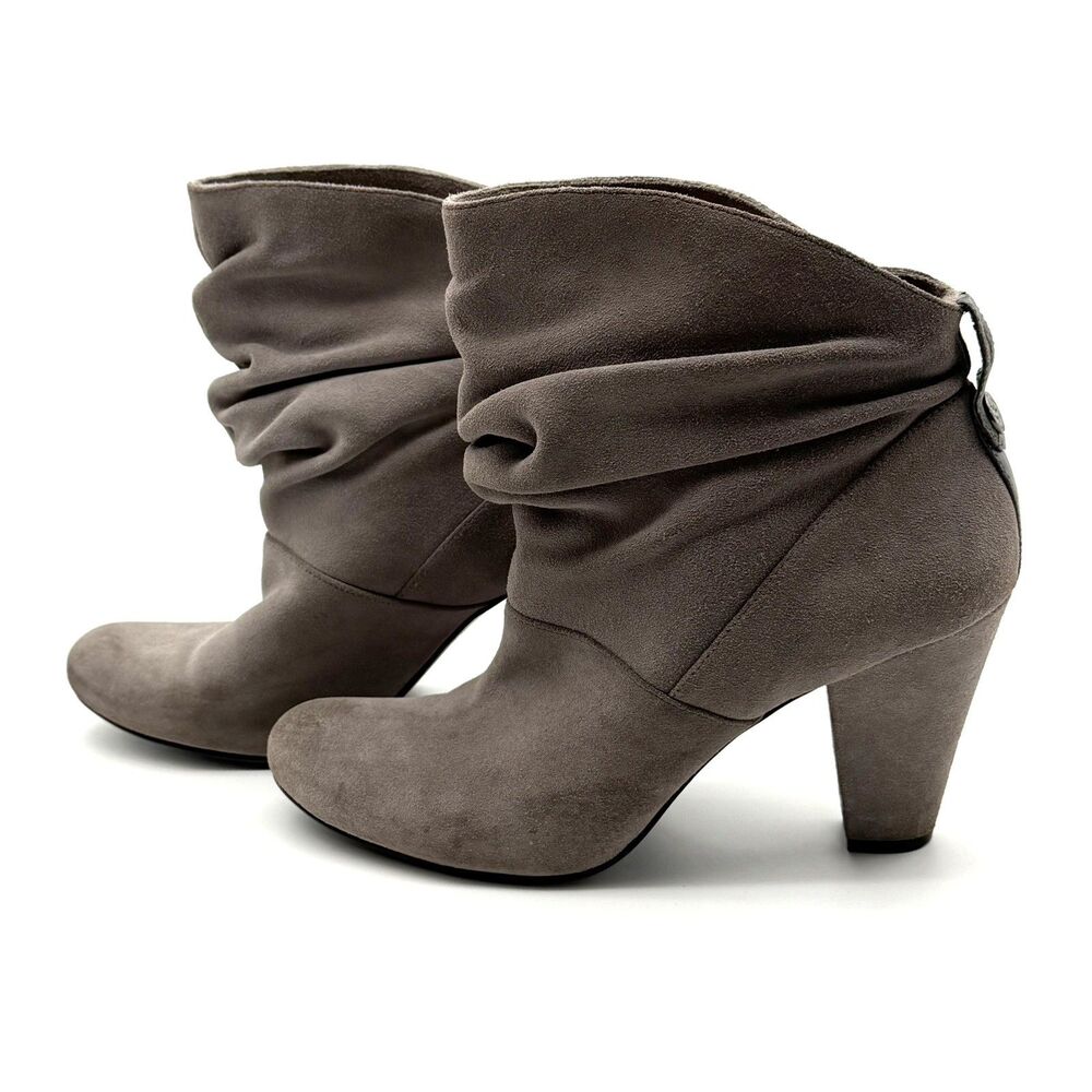 BCBG Generation BG-Dash Leather Scrunch Bootie Cone Heel Gray Size 8.5‎ M